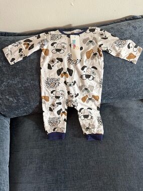 NWT Peppy Mini Baby Dog Print One-Piece Bodysuit in White with Navy Trim